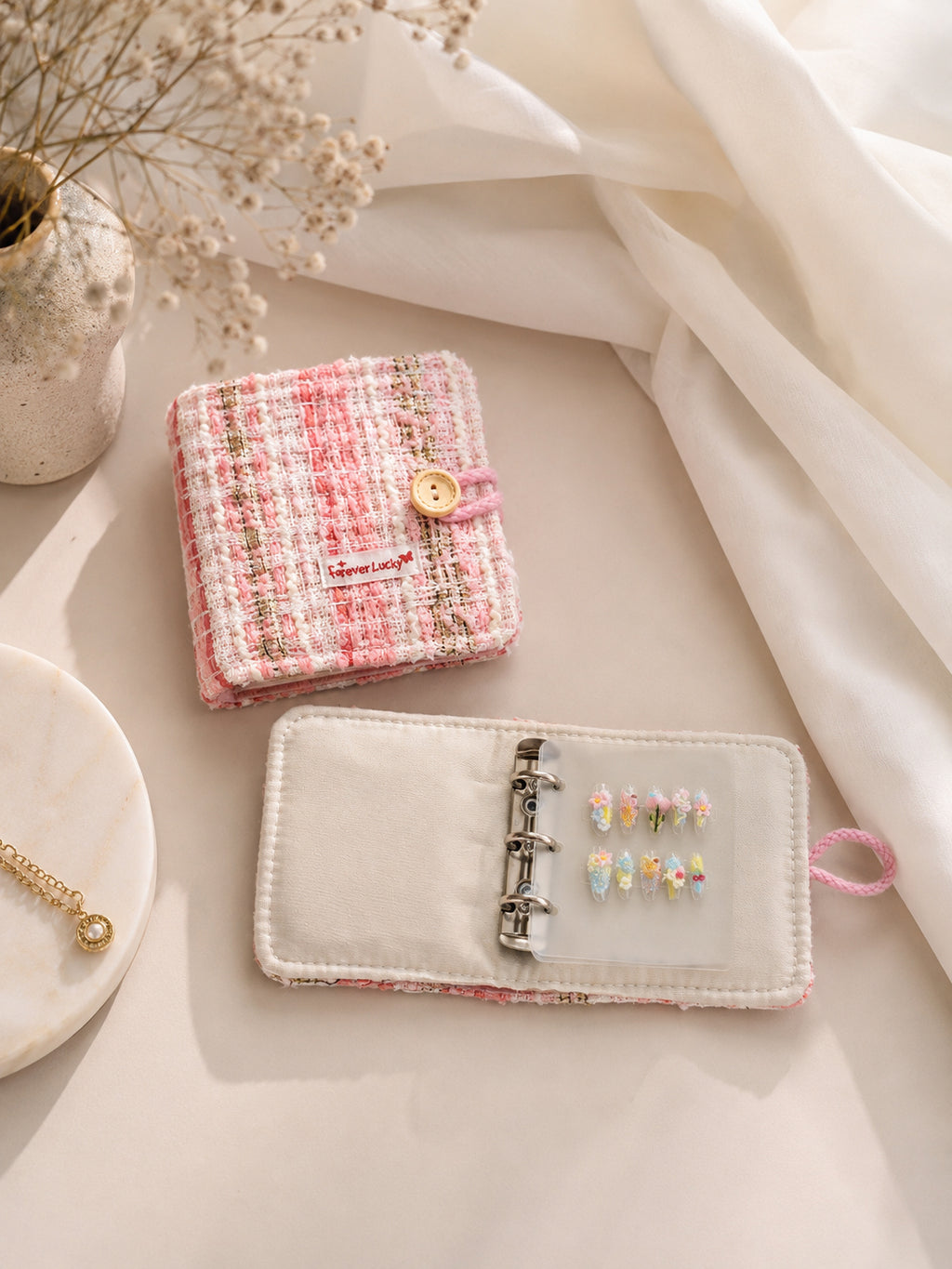 Pink Tweed Charm Binder