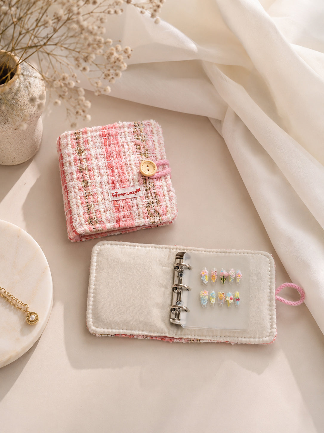 Pink Tweed Charm Binder
