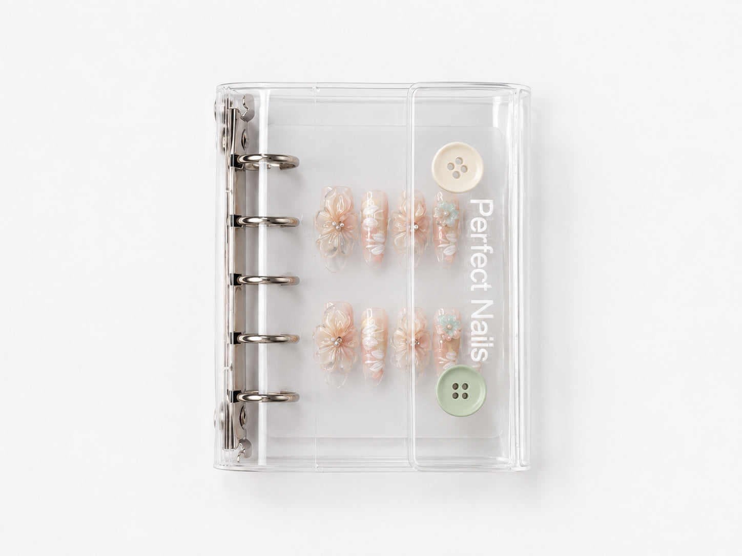 Mint Button Clear Binder