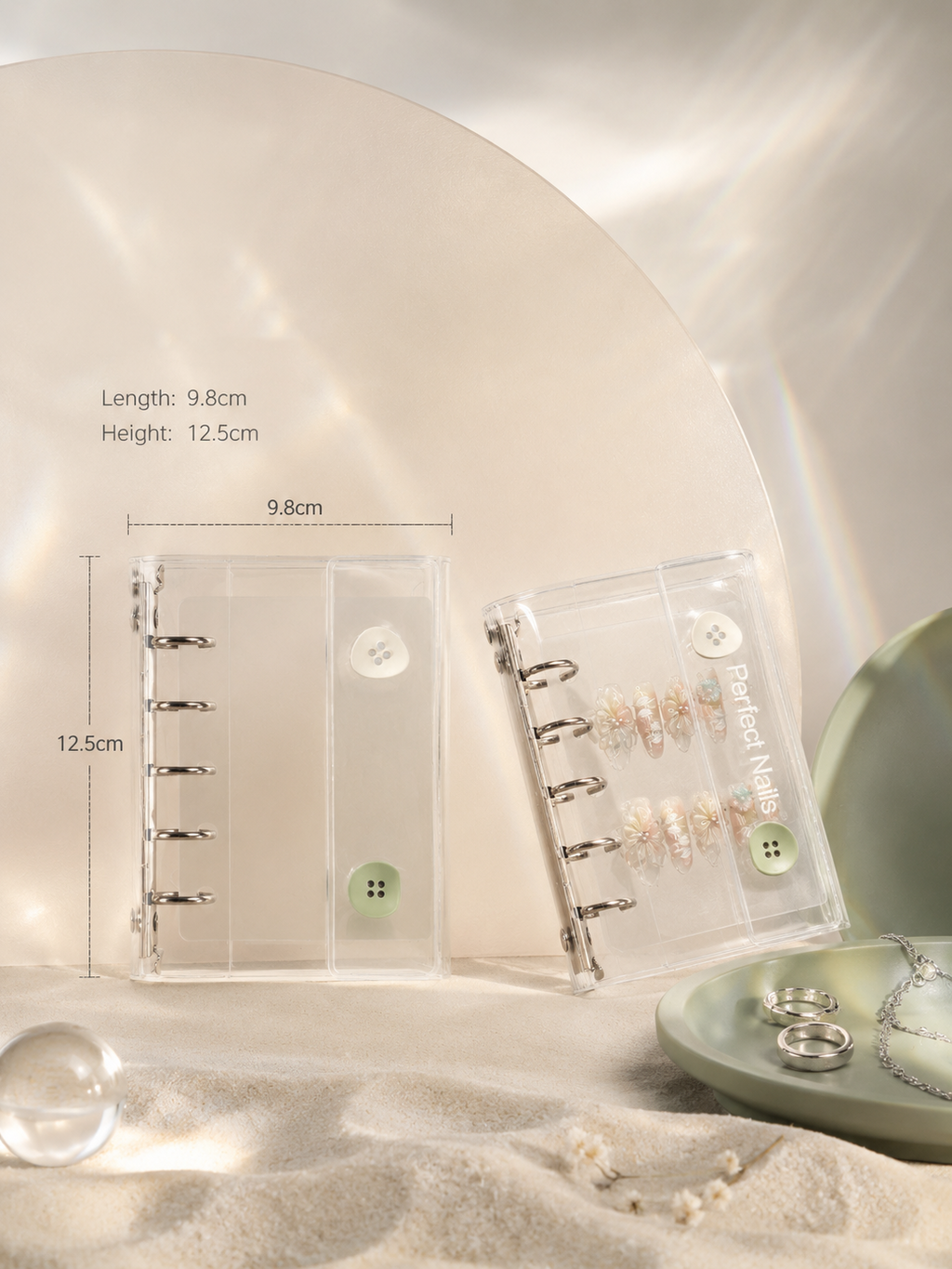 Mint Button Clear Binder