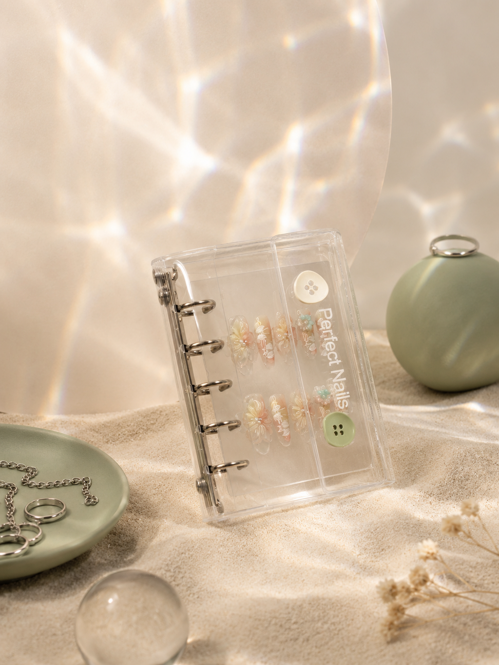 Mint Button Clear Binder