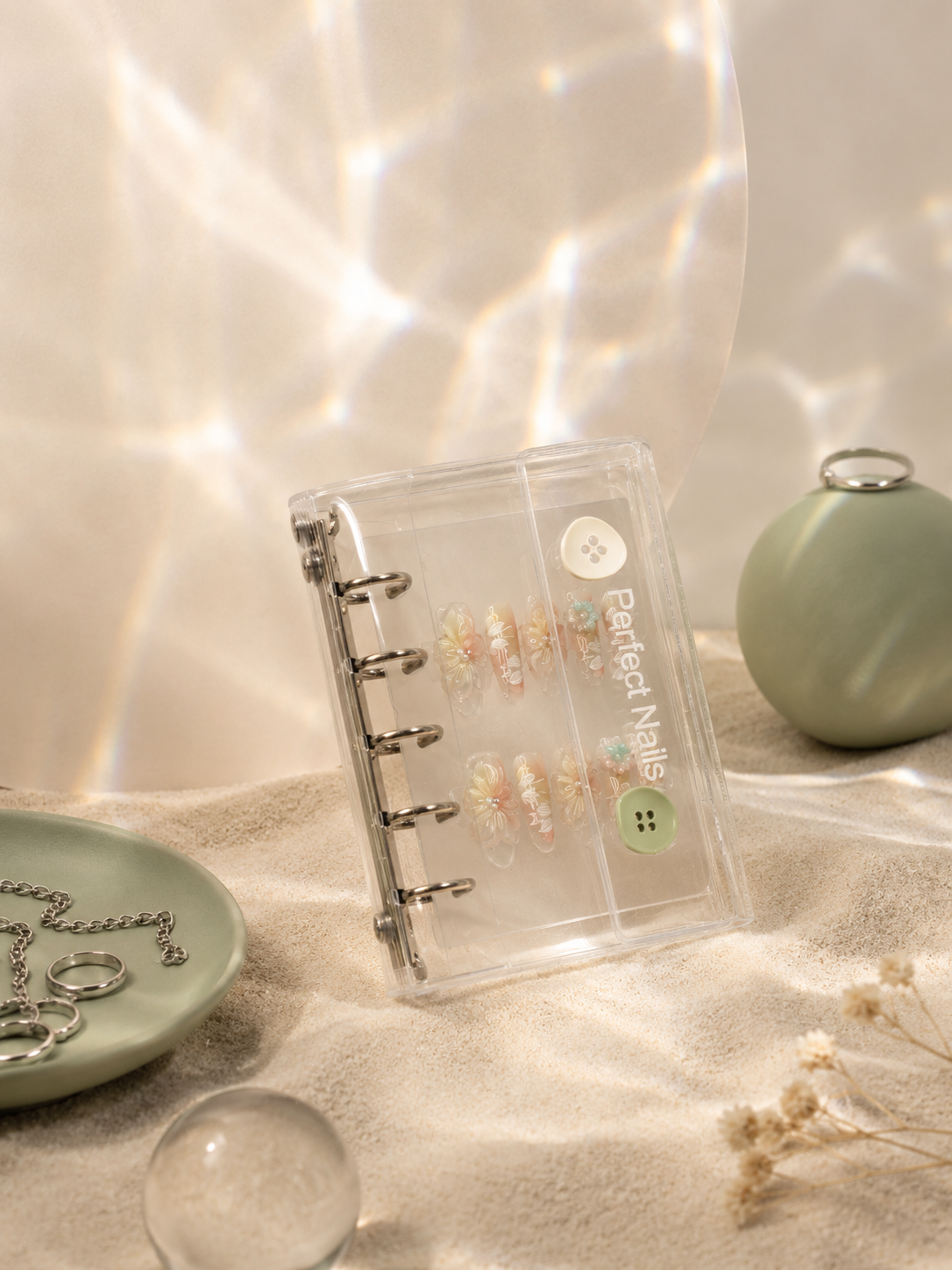 Mint Button Clear Binder