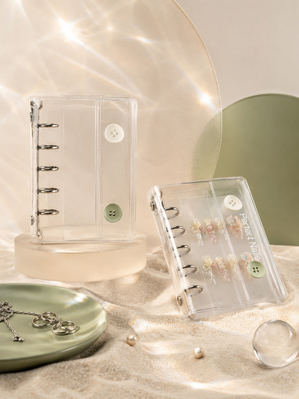 Mint Button Clear Binder