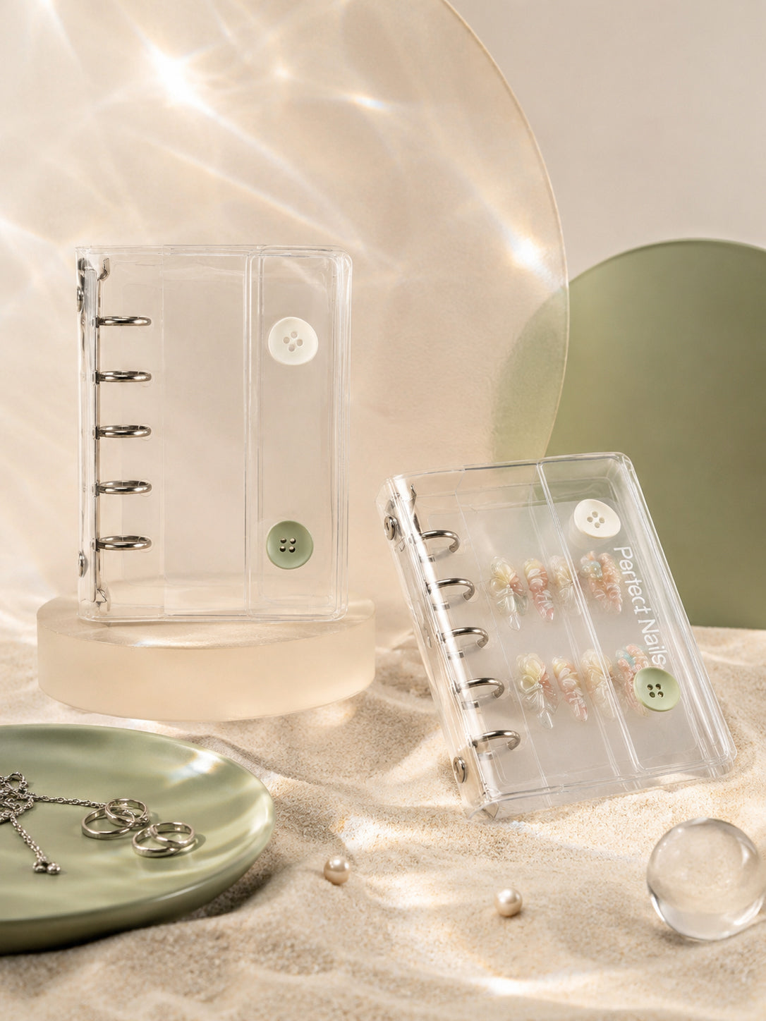 Mint Button Clear Binder