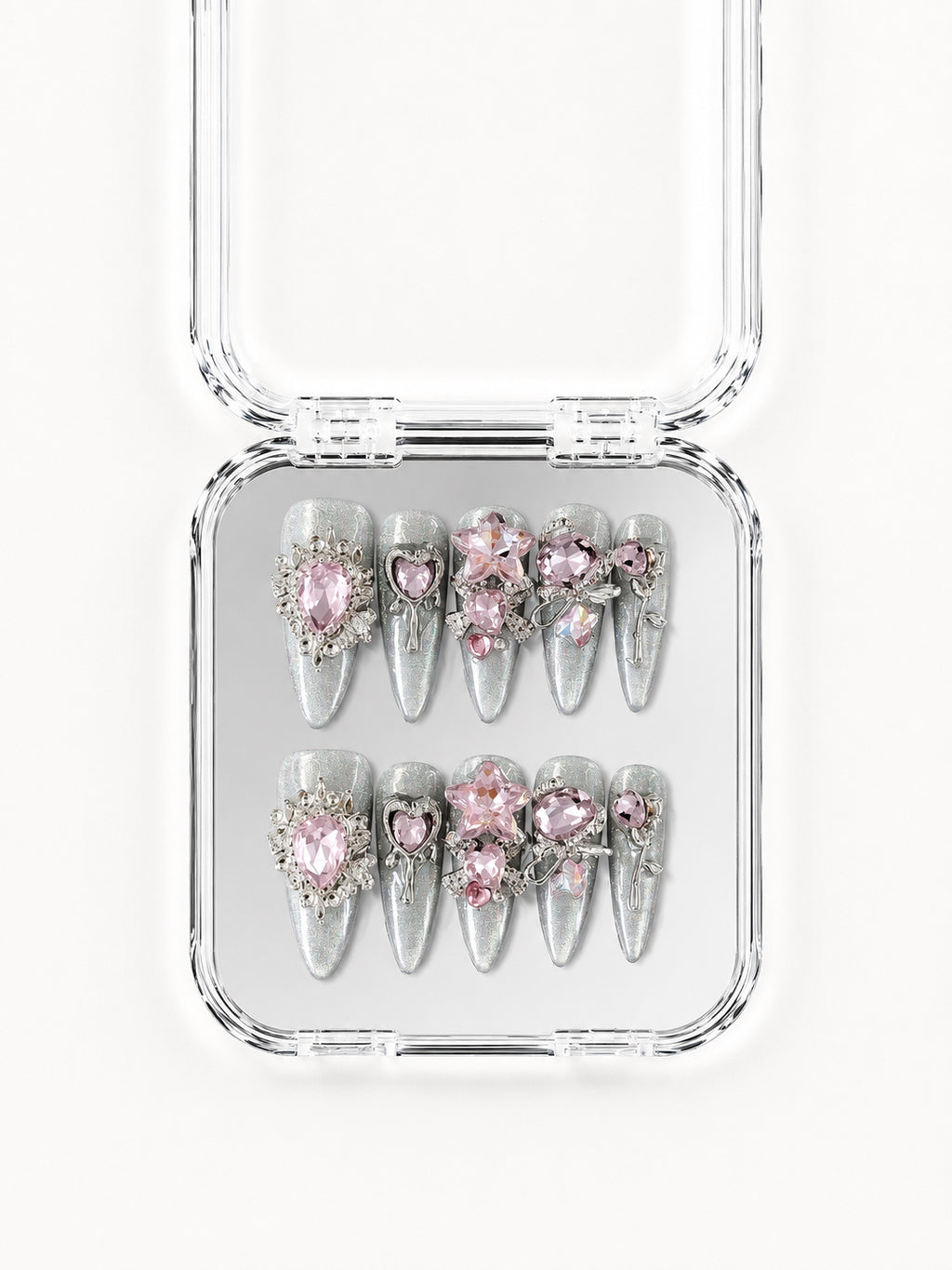 Silver Pink Star Heart