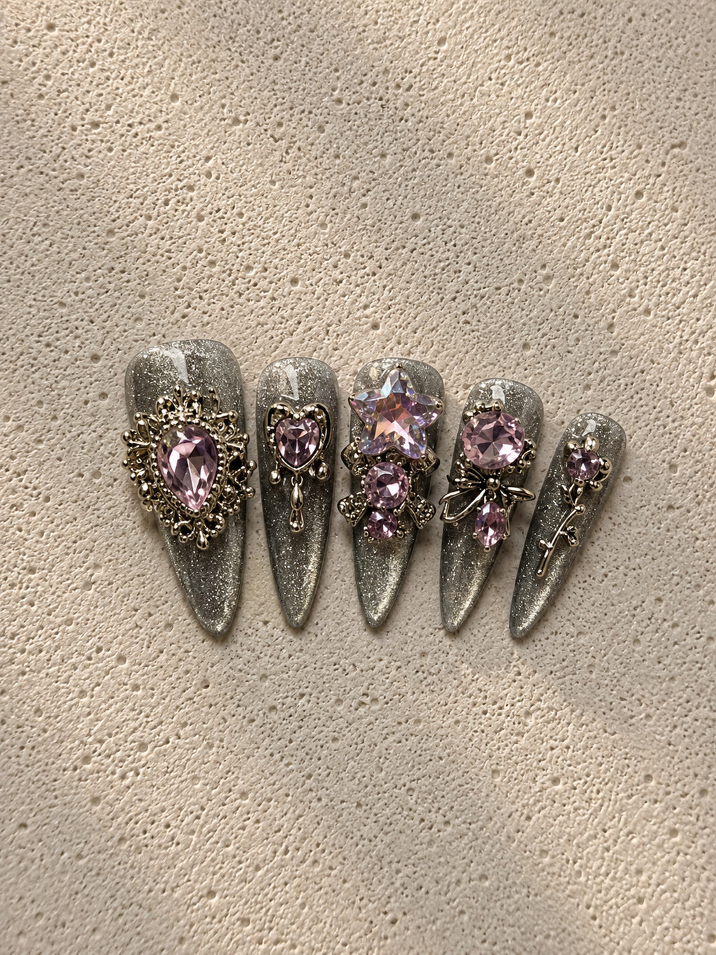 Silver Pink Star Heart