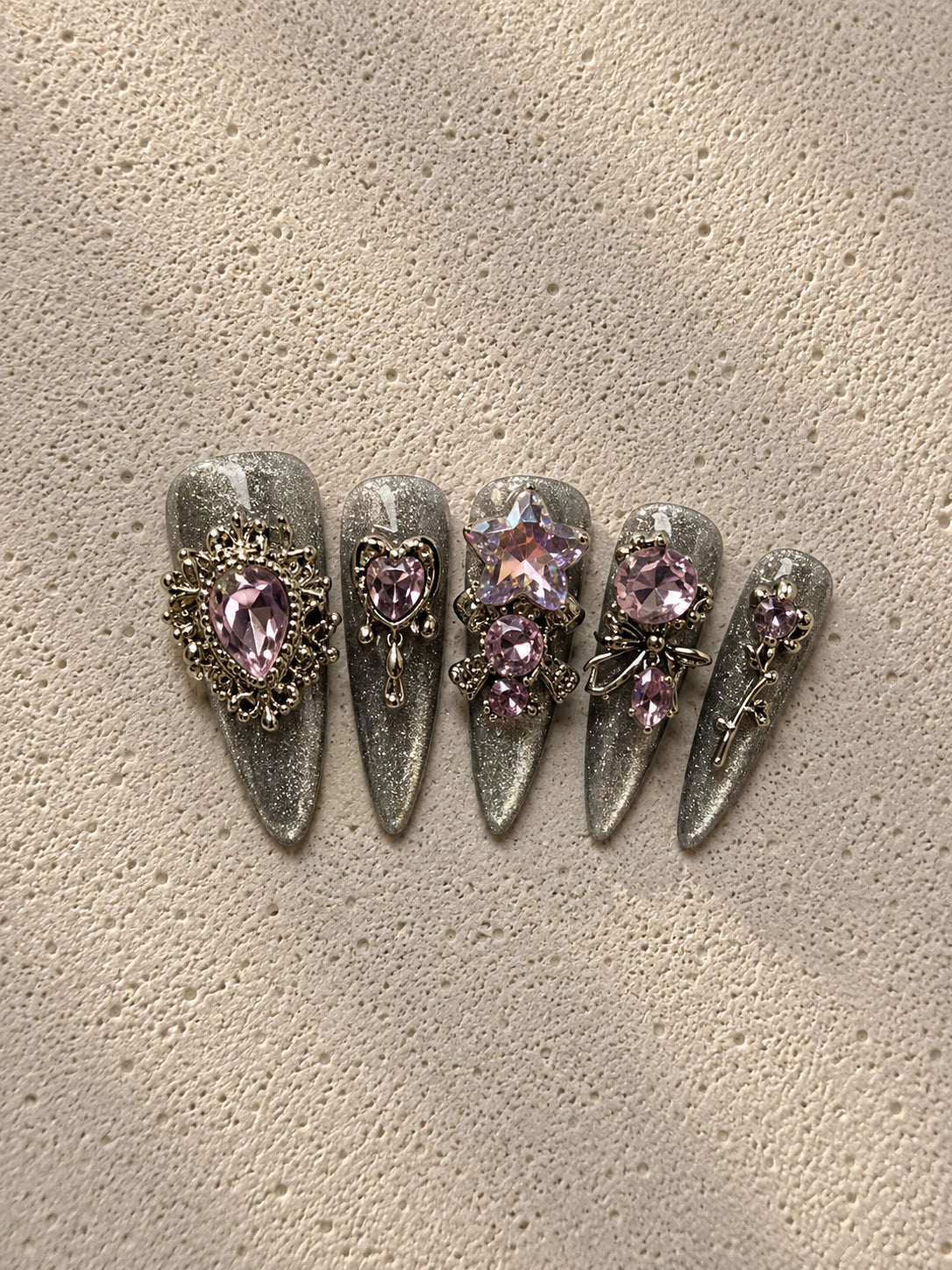 Silver Pink Star Heart