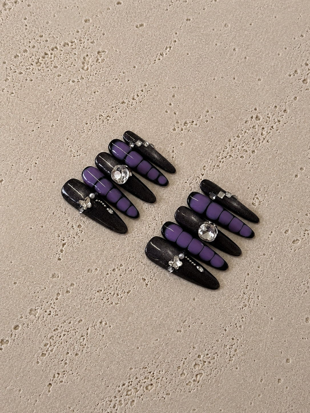 Dark Purple Grid Rhinestone Goth