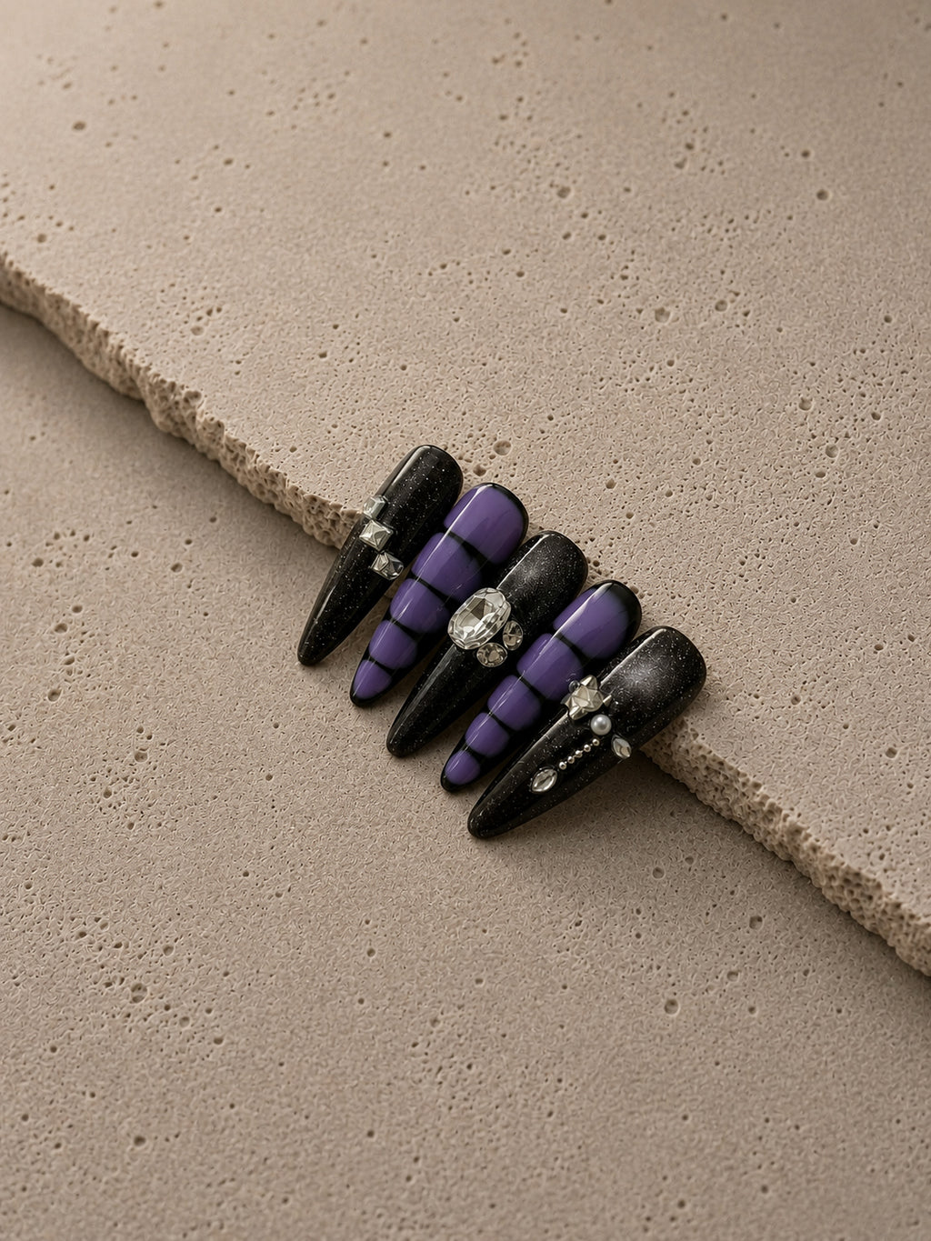 Dark Purple Grid Rhinestone Goth