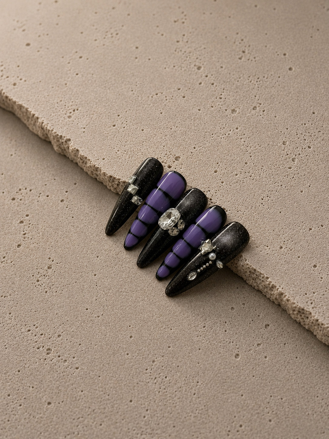 Dark Purple Grid Rhinestone Goth