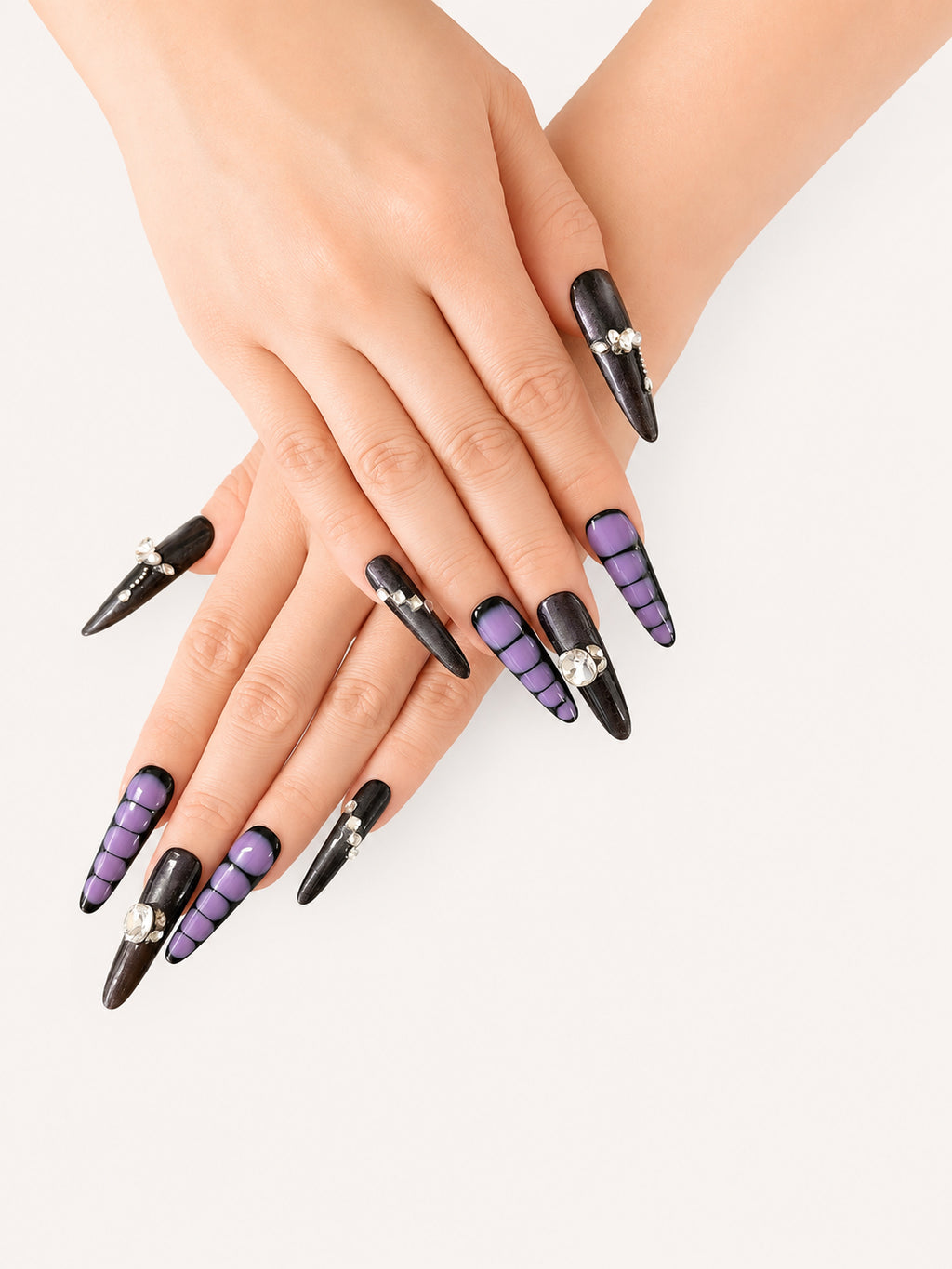 Dark Purple Grid Rhinestone Goth